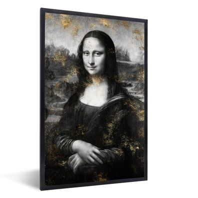 Poster - 80x120 cm - Mona Lisa - Leonardo da Vinci - Schwarz - Weiß