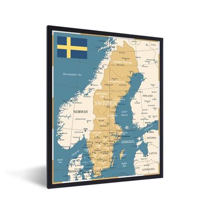 Poster - 30x40 cm - Karte und Flagge von Schweden