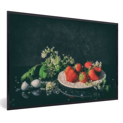 Poster - 30x20 cm - Stillleben - Blumen - Erdbeeren