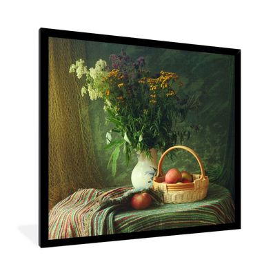 Poster - 40x40 cm - Stillleben - Blumen - Apfel