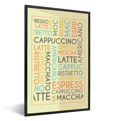 Poster - 80x120 cm - Kaffee Zitat "Espresso, Latte, Cappuccino" auf einem hellen