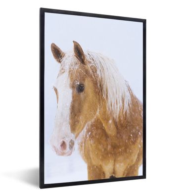 Poster - 40x60 cm - Pferd - Schnee - Winter