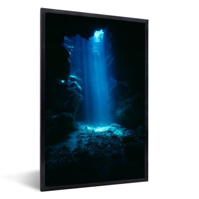Poster - 40x60 cm - Höhle im klaren blauen Wasser auf Grand Cayman