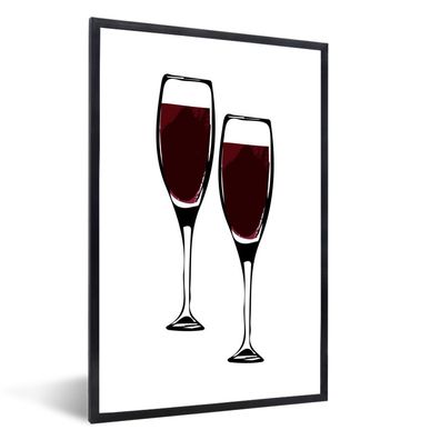 Poster - 40x60 cm - Illustration von zwei Weingläsern mit Rotwein