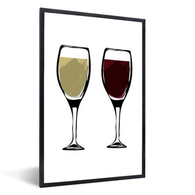 Poster - 60x90 cm - Illustration von Weingläsern mit Rot- und Weißwein