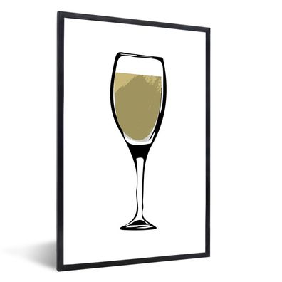 Poster - 20x30 cm - Illustration eines Weinglases mit Weißwein