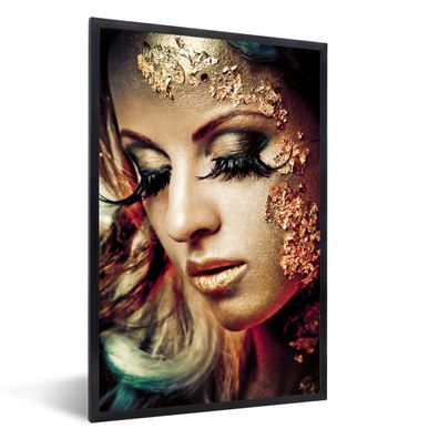 Poster - 80x120 cm - Blattgold - Frau - Gold