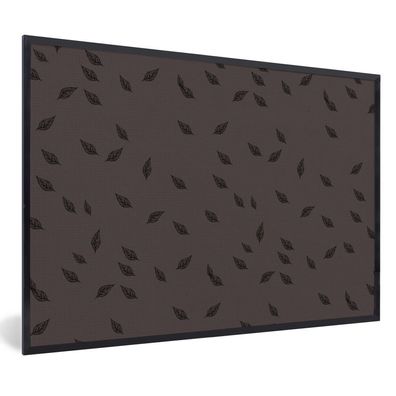 Poster - 90x60 cm - Muster - Grau - Schwarz - Blätter