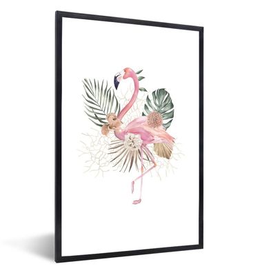 Poster - 20x30 cm - Pflanzen - Flamingo - Blumen