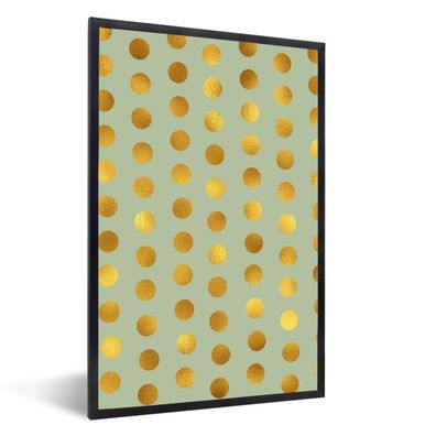 Poster - 40x60 cm - Muster - Grün - Gold - Tupfen