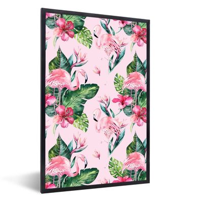 Poster - 60x90 cm - Blumen - Flamingo - Pflanzen