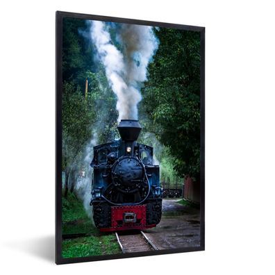 Poster - 40x60 cm - Eine Dampflokomotive in den grünen Wäldern
