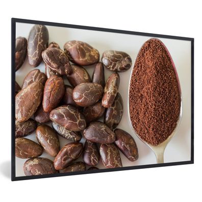 Poster - 60x40 cm - Bittere Aromen der Kakaobohnen neben einem Löffel
