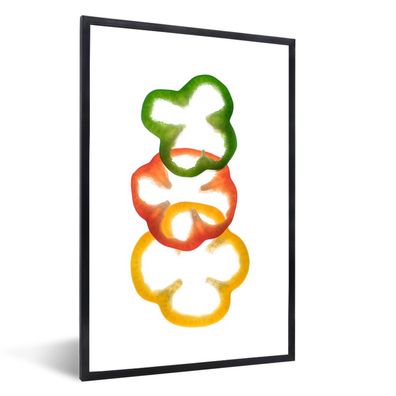 Poster - 40x60 cm - Drei ausgeschnittene Paprika-Scheiben auf weißem Hintergrund
