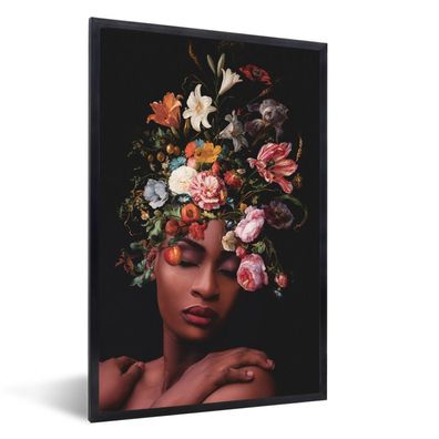 Poster - 40x60 cm - Frau - Make up - Blumenstrauß