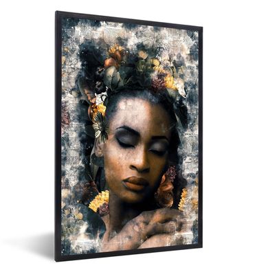 Poster - 80x120 cm - Frau - Rauch - Blumen