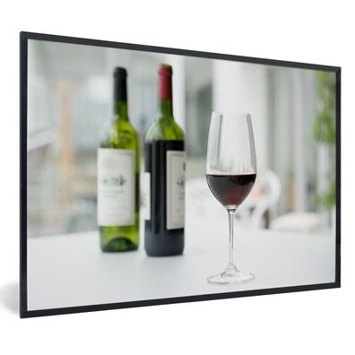 Poster - 120x80 cm - Zwei Flaschen Rotwein und ein Glas Rotwein