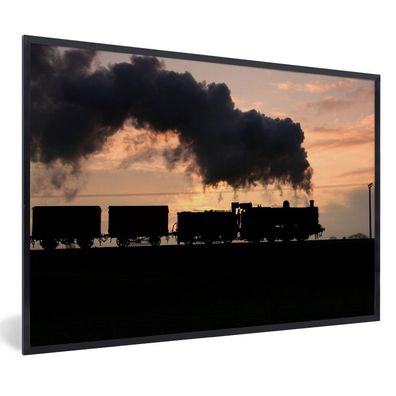 Poster - 60x40 cm - Eine Dampflokomotive bei Sonnenuntergang