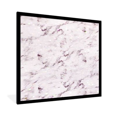 Poster - 40x40 cm - Marmor - Weiß - Lila - Glitter