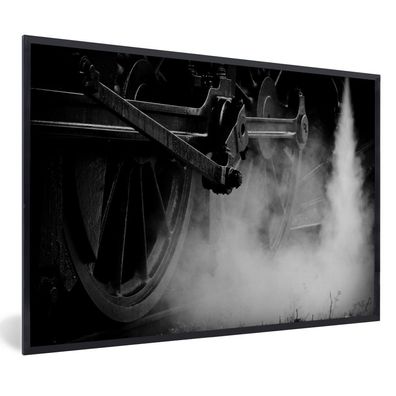 Poster - 60x40 cm - Die Räder einer Dampflokomotive in Schwarz und Weiß