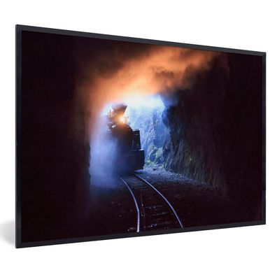 Poster - 60x40 cm - Dampflokomotive fährt in einen Tunnel ein