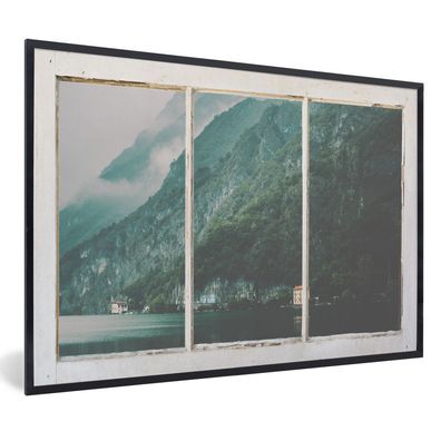 Poster - 90x60 cm - Blick durch - Berg - Nebel