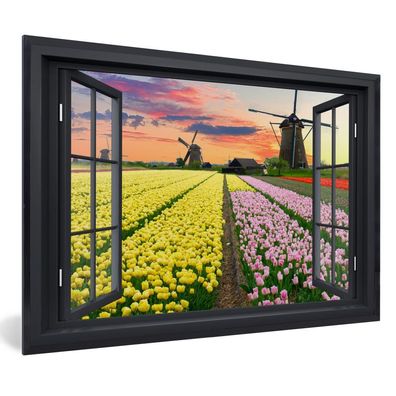 Poster - 120x80 cm - Ansicht - Tulpen - Sonnenuntergang