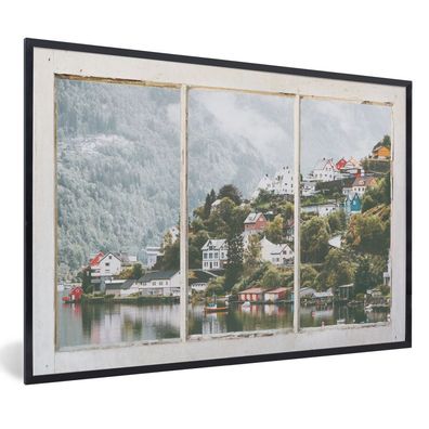 Poster - 120x80 cm - Blick durch - Berg - Nebel