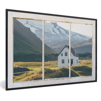 Poster - 90x60 cm - Aussicht - Haus - Berg