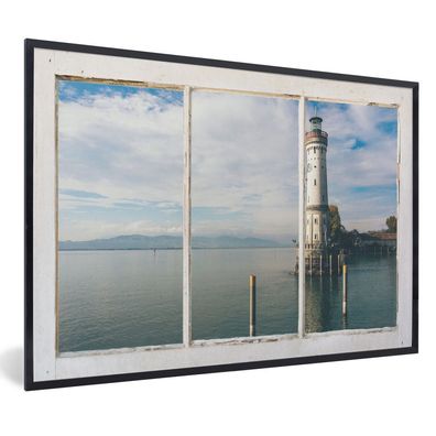 Poster - 30x20 cm - Aussicht - Leuchtturm - Wasser