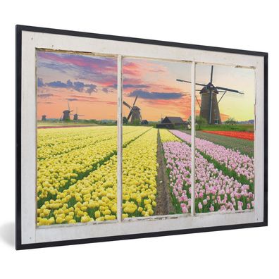 Poster - 60x40 cm - Ansicht - Tulpen - Mühle