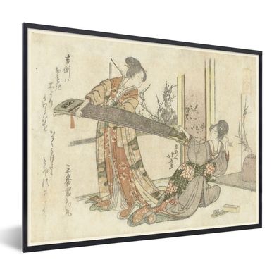 Poster - 40x30 cm - Zwei Frauen mit einer Koto - Gemälde von Katsushika Hokusai