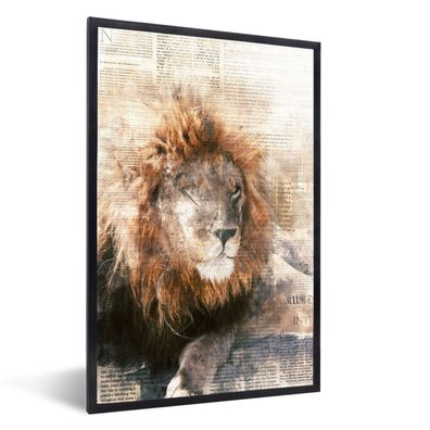 Poster - 80x120 cm - Löwe - Rauch - Zeitung