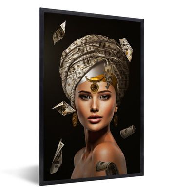 Poster - 20x30 cm - Frau - Banknoten - Schwarz