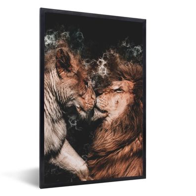 Poster - 20x30 cm - Löwen - Rauch - Kissen
