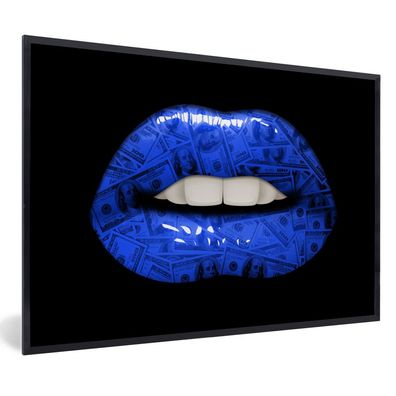 Poster - 120x80 cm - Lippen - Geld - Blau