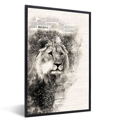 Poster - 40x60 cm - Löwe - Zeitung - Rauch