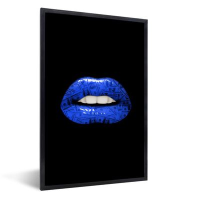 Poster - 80x120 cm - Lippen - Geld - Blau