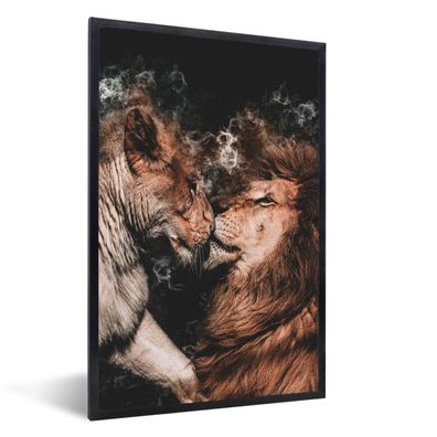 Poster - 40x60 cm - Löwen - Rauch - Kissen
