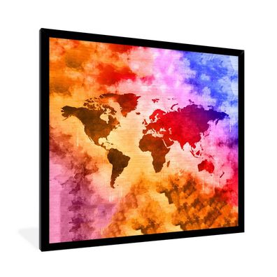 Poster - 40x40 cm - Weltkarte - Farben - Rauch
