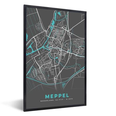 Poster - 40x60 cm - Stadtplan - Meppel - Grau - Blau