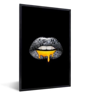 Poster - 60x90 cm - Lippen - Geld - Schwarz und Weiß