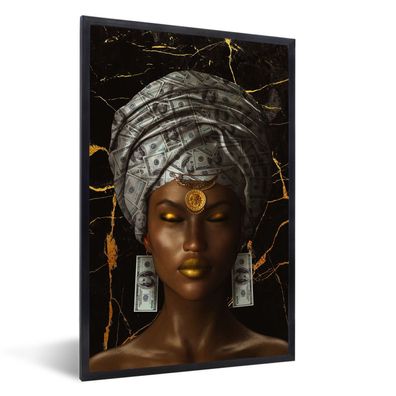 Poster - 80x120 cm - Frau - Banknoten - Abstrakt