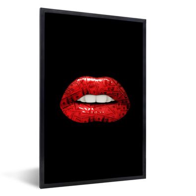 Poster - 20x30 cm - Lippen - Geld - Rot