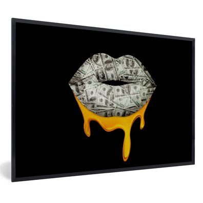 Poster - 120x80 cm - Lippen - Geld - Schwarz - Weiß