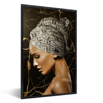 Poster - 20x30 cm - Frau - Kopftuch - Geldscheine