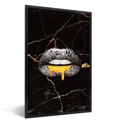 Poster - 80x120 cm - Lippen - Geld - Abstrakt