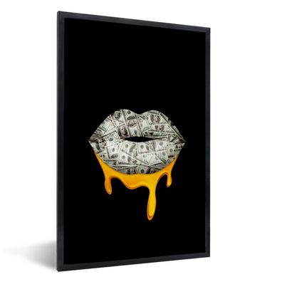 Poster - 20x30 cm - Lippen - Geld - Schwarz und Weiß