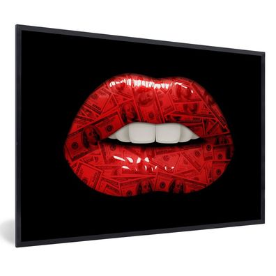 Poster - 90x60 cm - Lippen - Geld - Rot