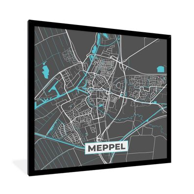 Poster - 40x40 cm - Karte - Meppel - Grau - Blau